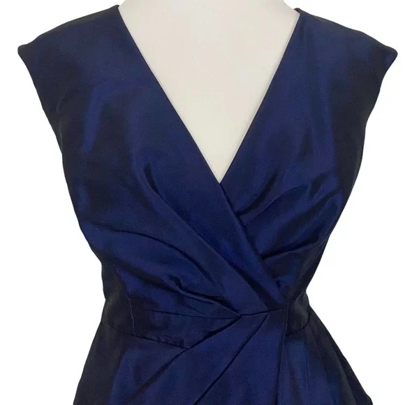 EVAN PICONE | Shiny Blue Violet Cap Sleeve Ruffle Evening Cocktail Sheath Dress - Picture 4 of 10